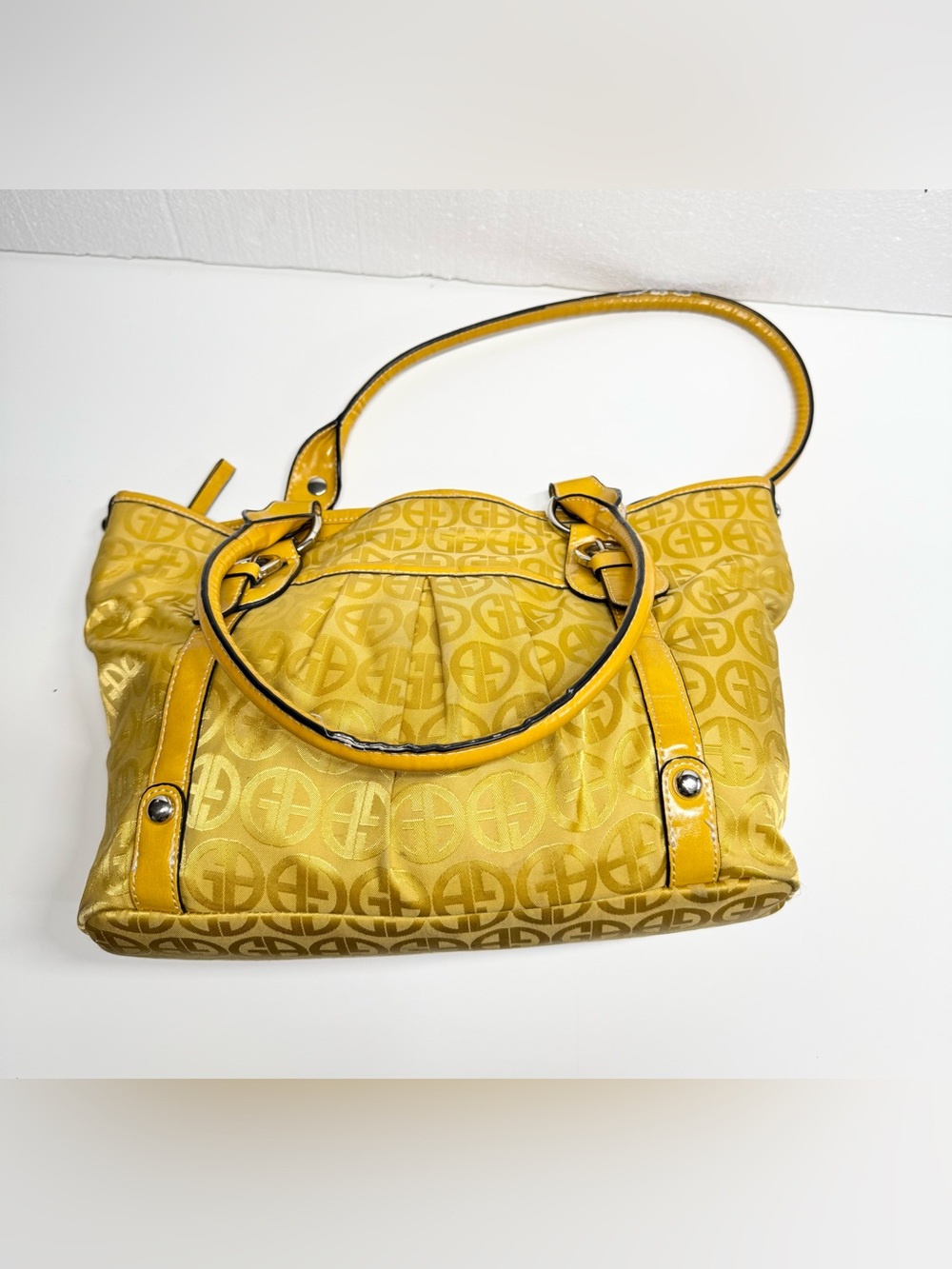 Vintage Giani Bernini Circle Logo Canvas Shoulder Bag Purse In Honey Yellow